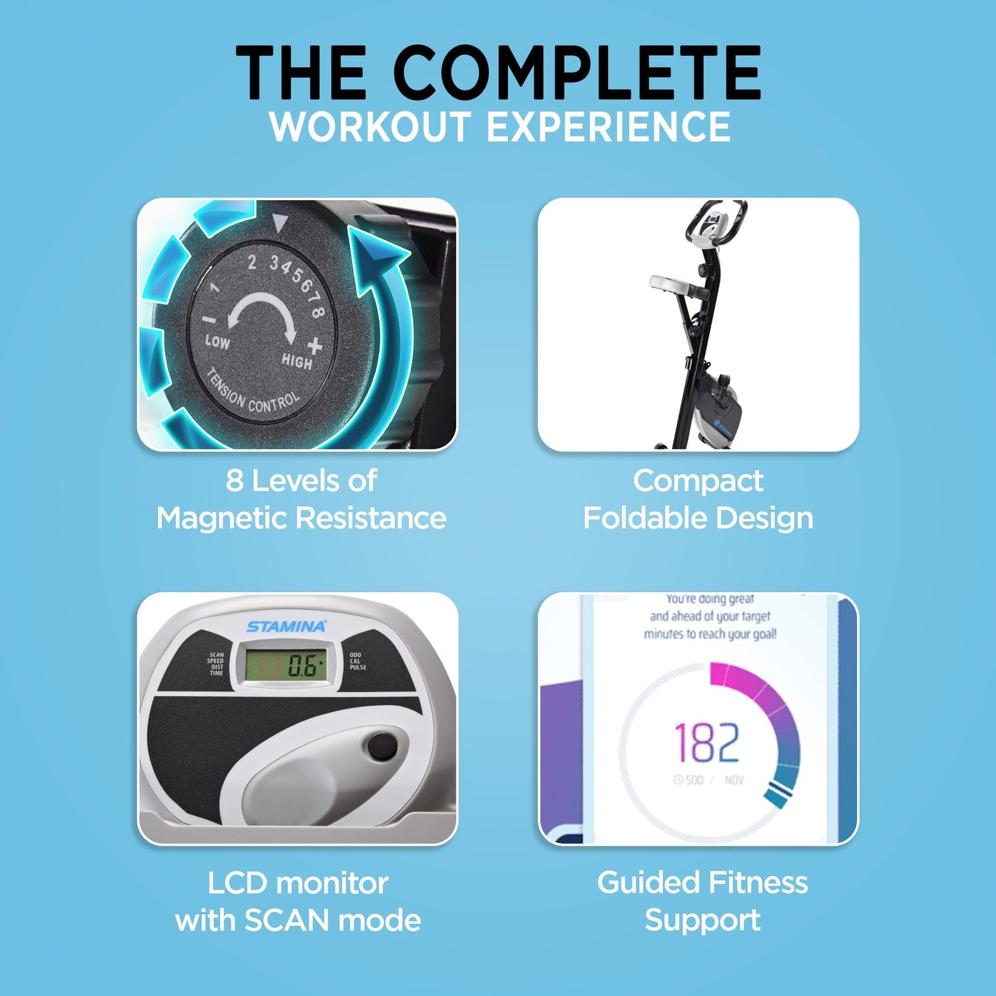 Stamina Products Foldable Exercise Bike with Smart Workout App for Home Fitness