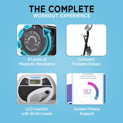 Stamina Products Foldable Exercise Bike with Smart Workout App for Home Fitness