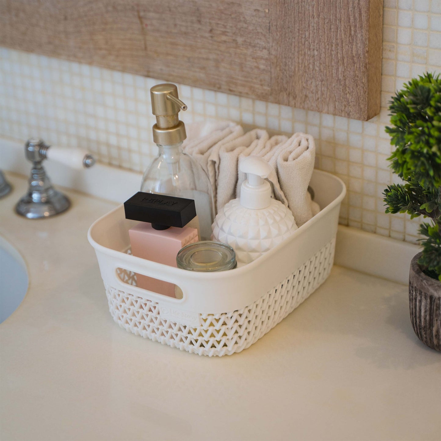 Life Story 4 Qt Decorative Storage Basket, Small Home Organizer, White, 8 Pack