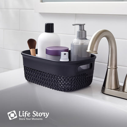 Life Story 4 Qt Decorative Storage Basket, Small Plastic Home Organizer, Black