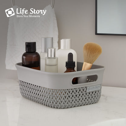 Life Story 4 Qt Decorative Storage Basket, Small Plastic Home Organizer, Gray