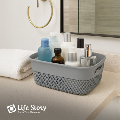 Life Story 4 Qt Decorative Storage Basket, Small Plastic Home Organizer, Gray