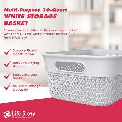Life Story 10 Qt Decorative Storage Basket, Medium Plastic Home Organizer, White