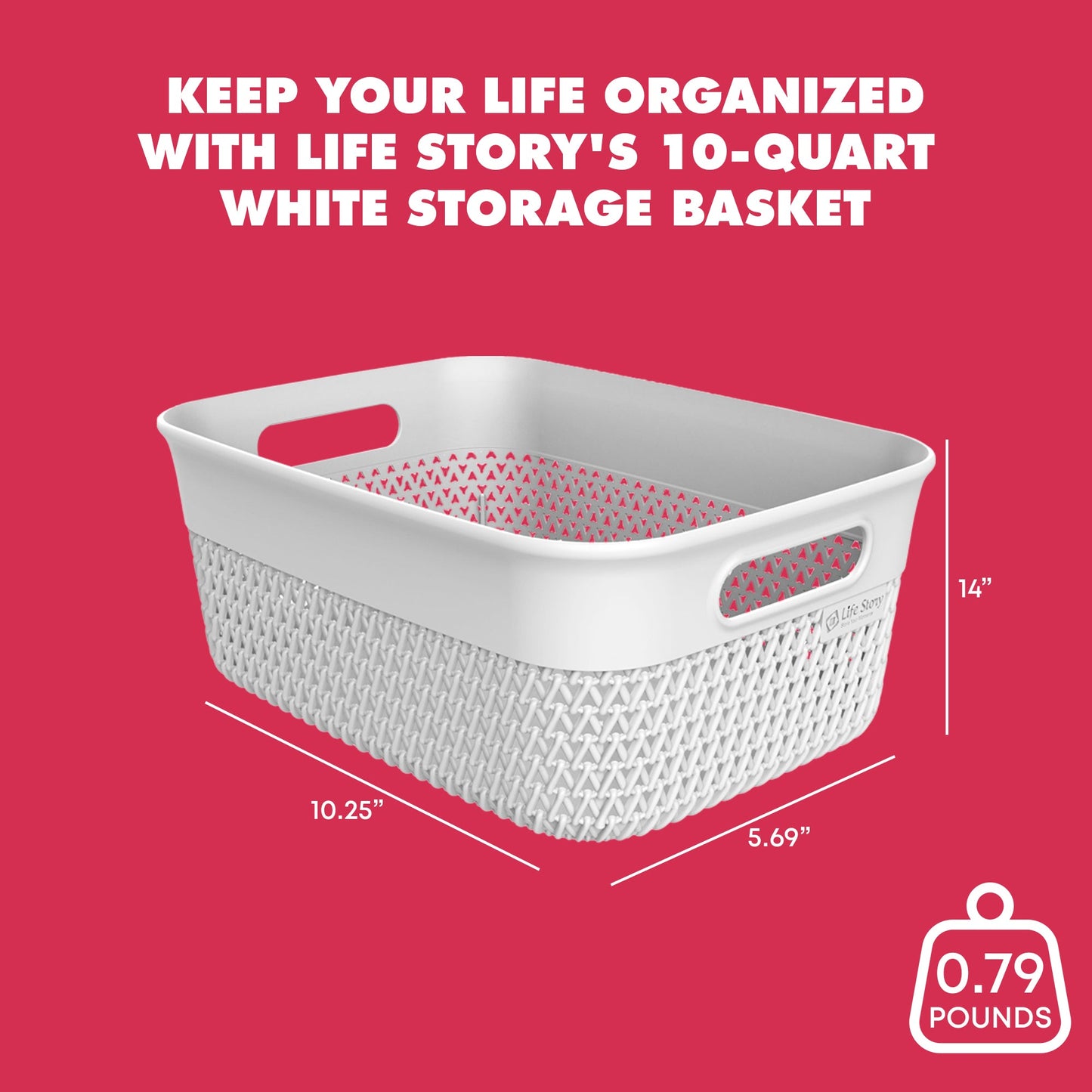 Life Story 10 Qt Decorative Storage Basket, Medium Plastic Home Organizer, White