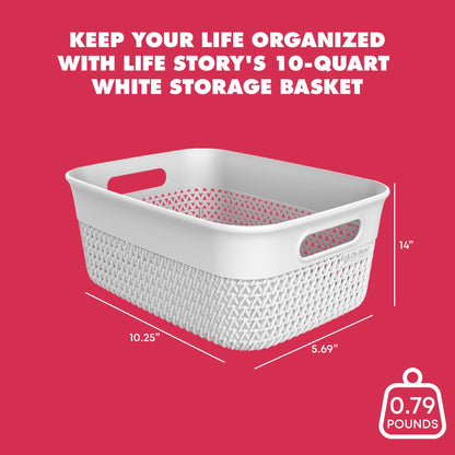 Life Story 10 Qt Decorative Storage Basket, Medium Plastic Home Organizer, White