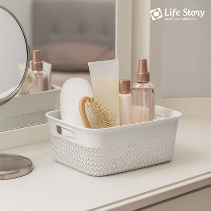 Life Story 10 Qt Decorative Storage Basket, Medium Plastic Home Organizer, White