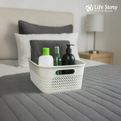 Life Story 10 Qt Decorative Storage Basket, Medium Plastic Home Organizer, White