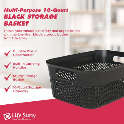 Life Story 10 Qt Decorative Storage Basket, Medium Plastic Home Organizer, Black