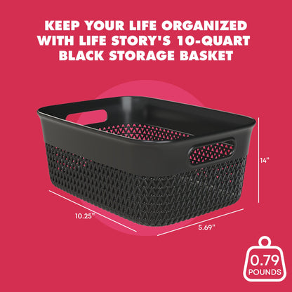 Life Story 10 Qt Decorative Storage Basket, Medium Plastic Home Organizer, Black