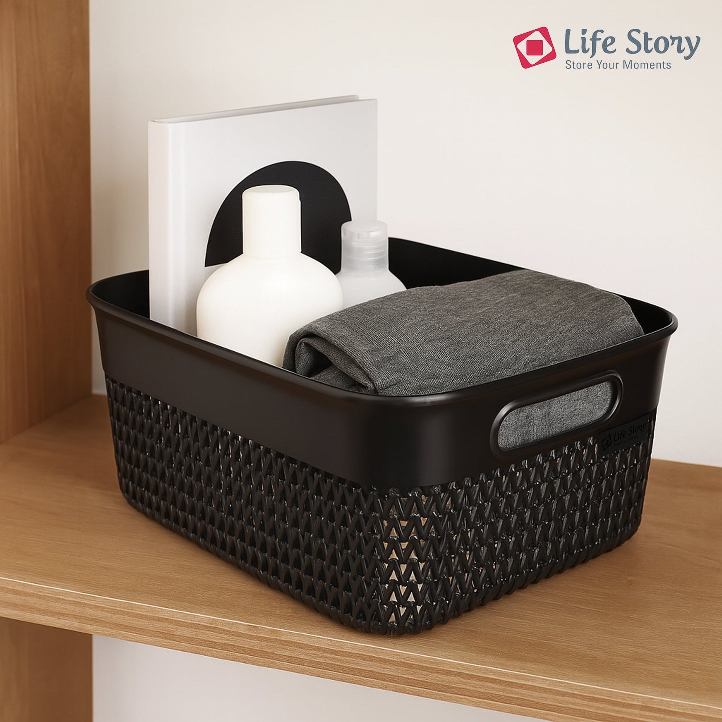 Life Story 10 Qt Decorative Storage Basket, Medium Plastic Home Organizer, Black