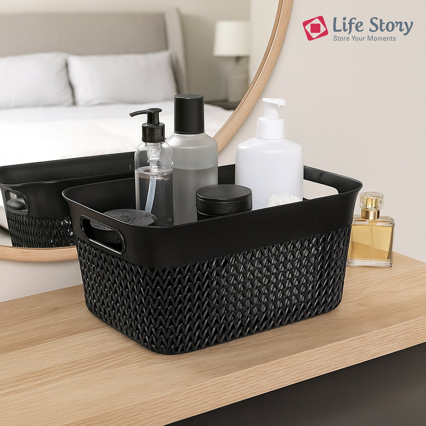 Life Story 10 Qt Decorative Storage Basket, Medium Plastic Home Organizer, Black