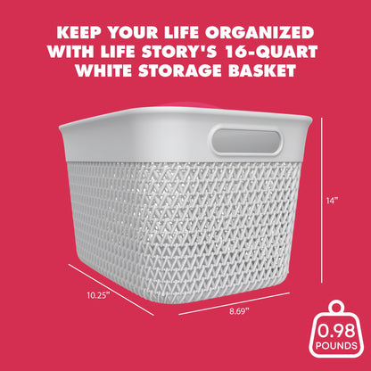 Life Story 16 Qt Decorative Storage Basket, Large Plastic Home Organizer, White