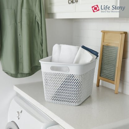 Life Story 16 Qt Decorative Storage Basket, Large Plastic Home Organizer, White