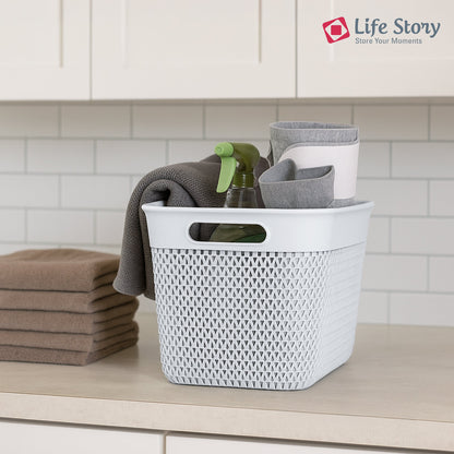 Life Story 16 Qt Decorative Storage Basket, Large Plastic Home Organizer, White