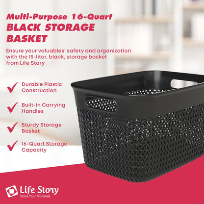 Life Story 16 Qt Decorative Storage Basket, Large Plastic Home Organizer, Black