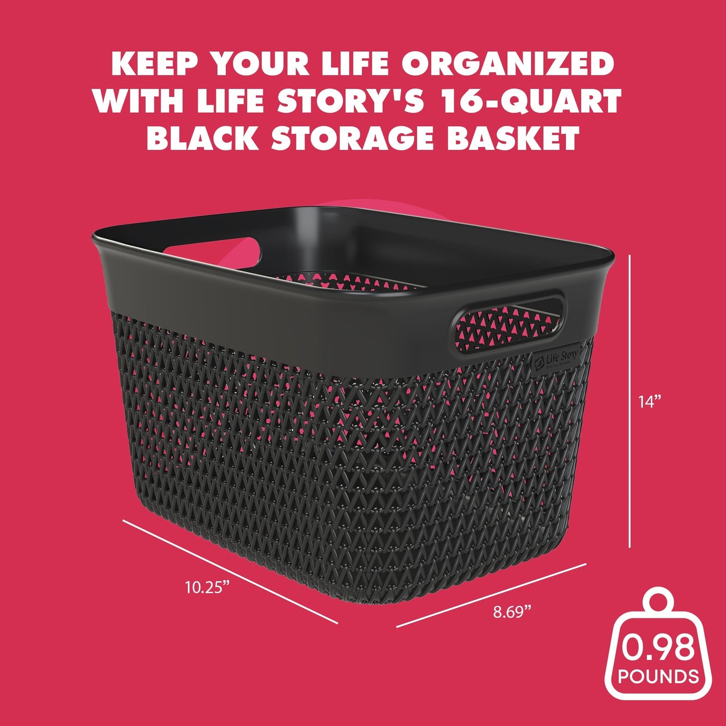 Life Story 16 Qt Decorative Storage Basket, Large Plastic Home Organizer, Black