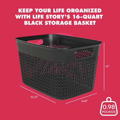 Life Story 16 Qt Decorative Storage Basket, Large Plastic Home Organizer, Black