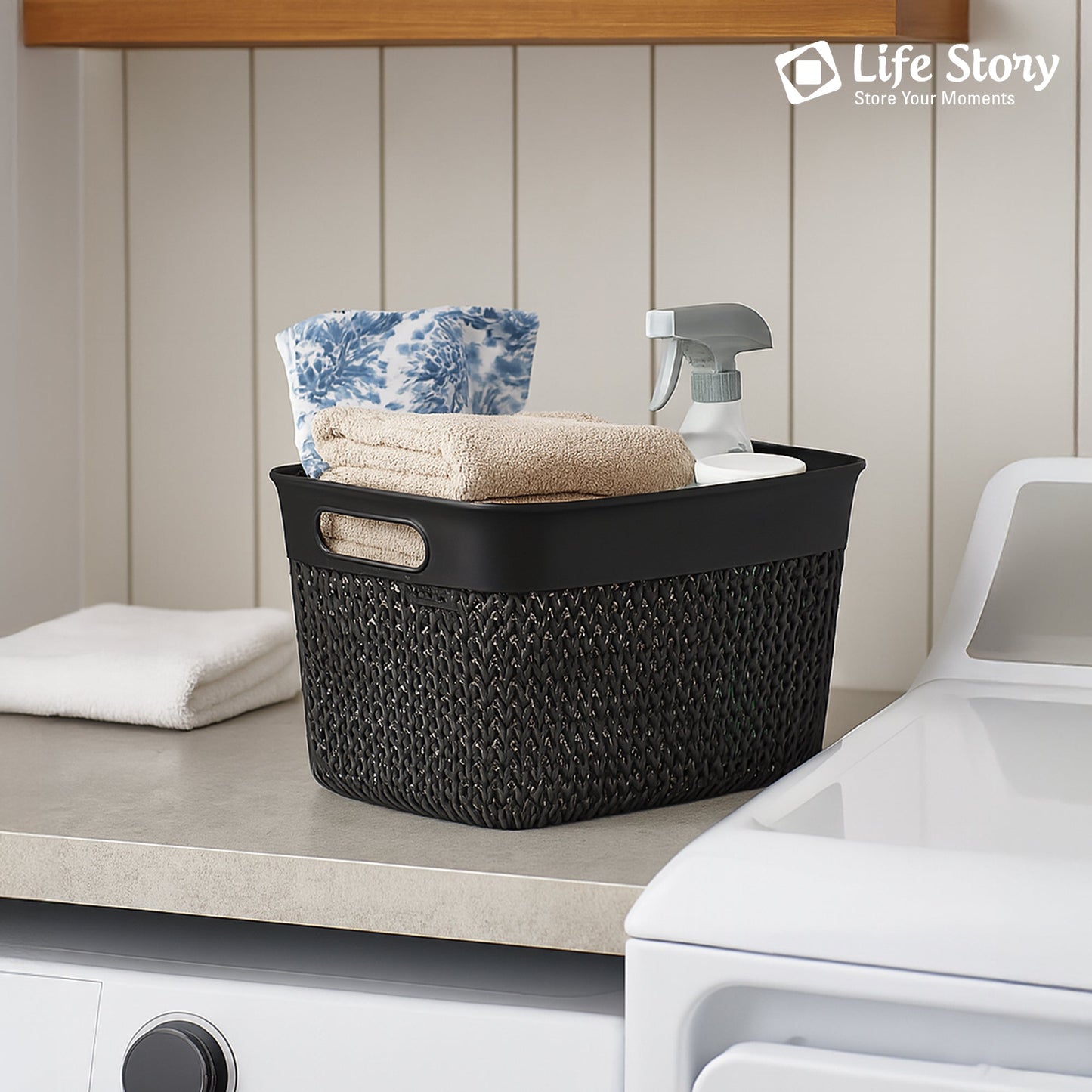 Life Story 16 Qt Decorative Storage Basket, Large Plastic Home Organizer, Black