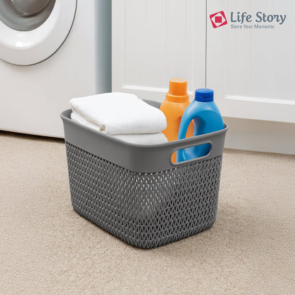 Life Story 16 Qt Decorative Storage Basket, Large Plastic Home Organizer, Gray