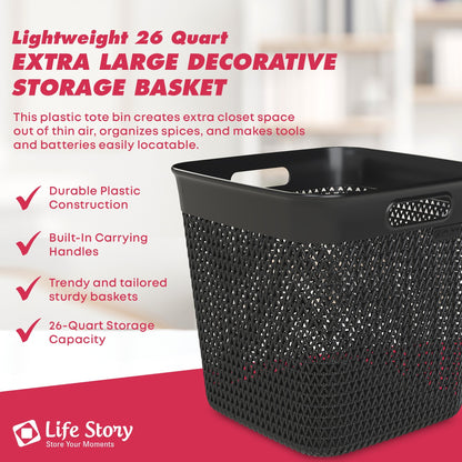 Life Story 26 Qt Decorative Storage Basket, Extra Large Plastic Home Organizer