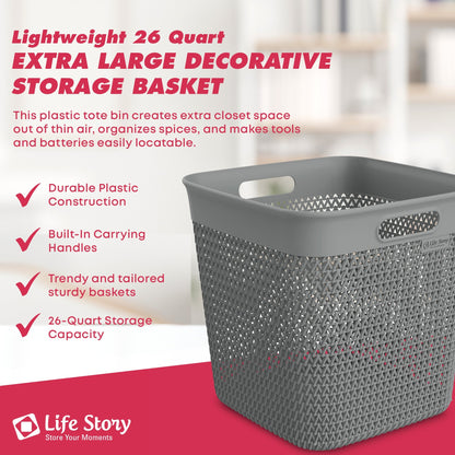 Life Story 26 Qt Decorative Storage Basket, Extra Large Plastic Home Organizer