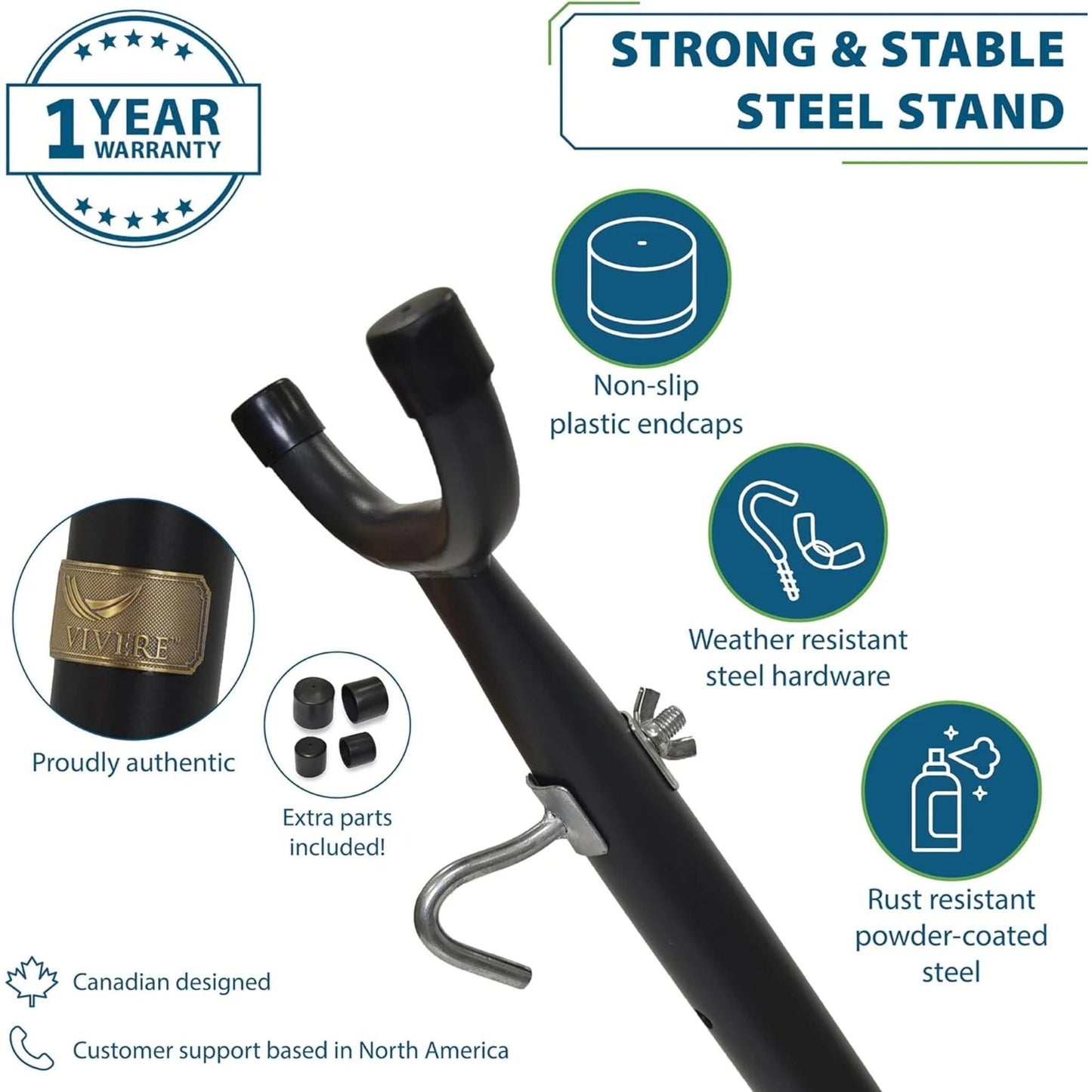 Vivere Double Cotton Hammock, Comfortable Daybed with Steel Stand, 9', Denim