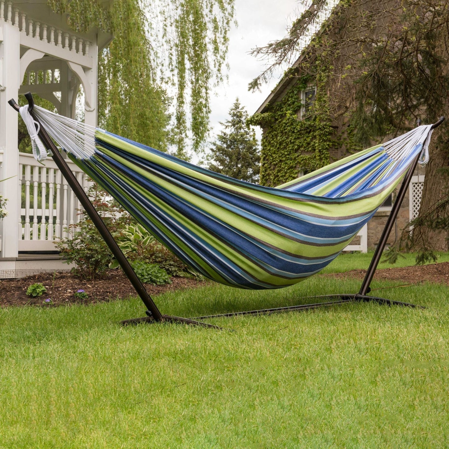 Vivere Double Cotton Hammock, Comfortable Daybed with Steel Stand, 9', Oasis