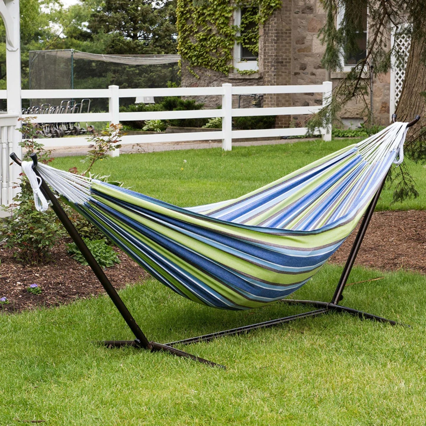 Vivere Double Cotton Hammock, Comfortable Daybed with Steel Stand, 9', Oasis