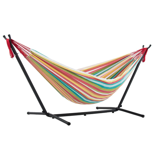 Vivere Double Cotton Hammock, Comfortable Daybed with Steel Stand, 9', Salsa