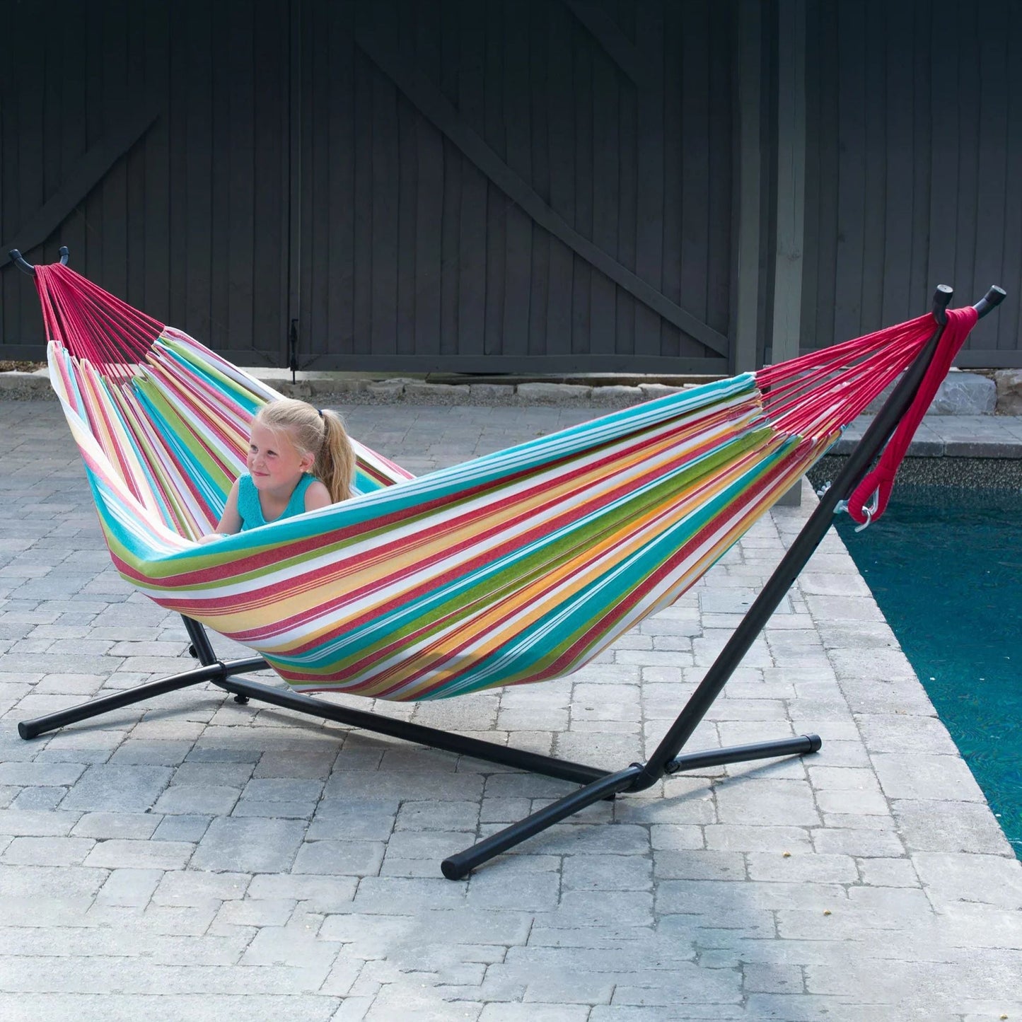 Vivere Double Cotton Hammock, Comfortable Daybed with Steel Stand, 9', Salsa