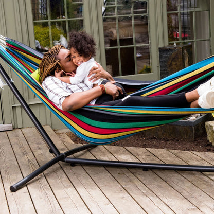 Vivere Double Cotton Hammock, Comfortable Daybed with Steel Stand, 9', Rio Night