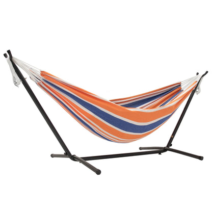 Vivere Double Cotton Hammock, Comfortable Daybed, Steel Stand, 9', Orange Punch
