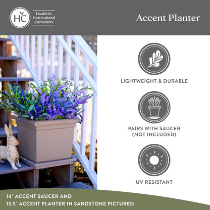 The HC Companies Accent Square Plastic Plant Pot with Drainage, 15.5", Chocolate