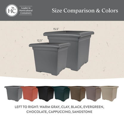The HC Companies Accent Square Plastic Plant Pot with Drainage, 15.5", Chocolate