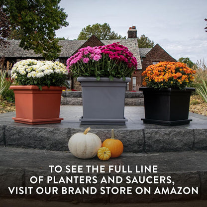 The HC Companies Accent Square Plastic Plant Pot with Drainage, 15.5", Chocolate