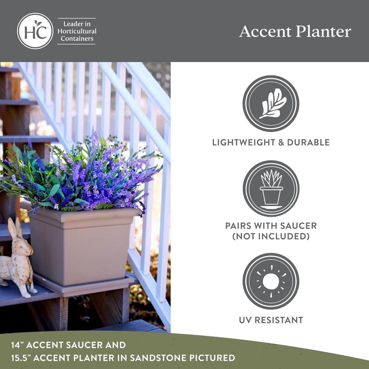 The HC Companies Accent Square Plastic Plant Pot with Drainage, 15.5 Inch, Clay