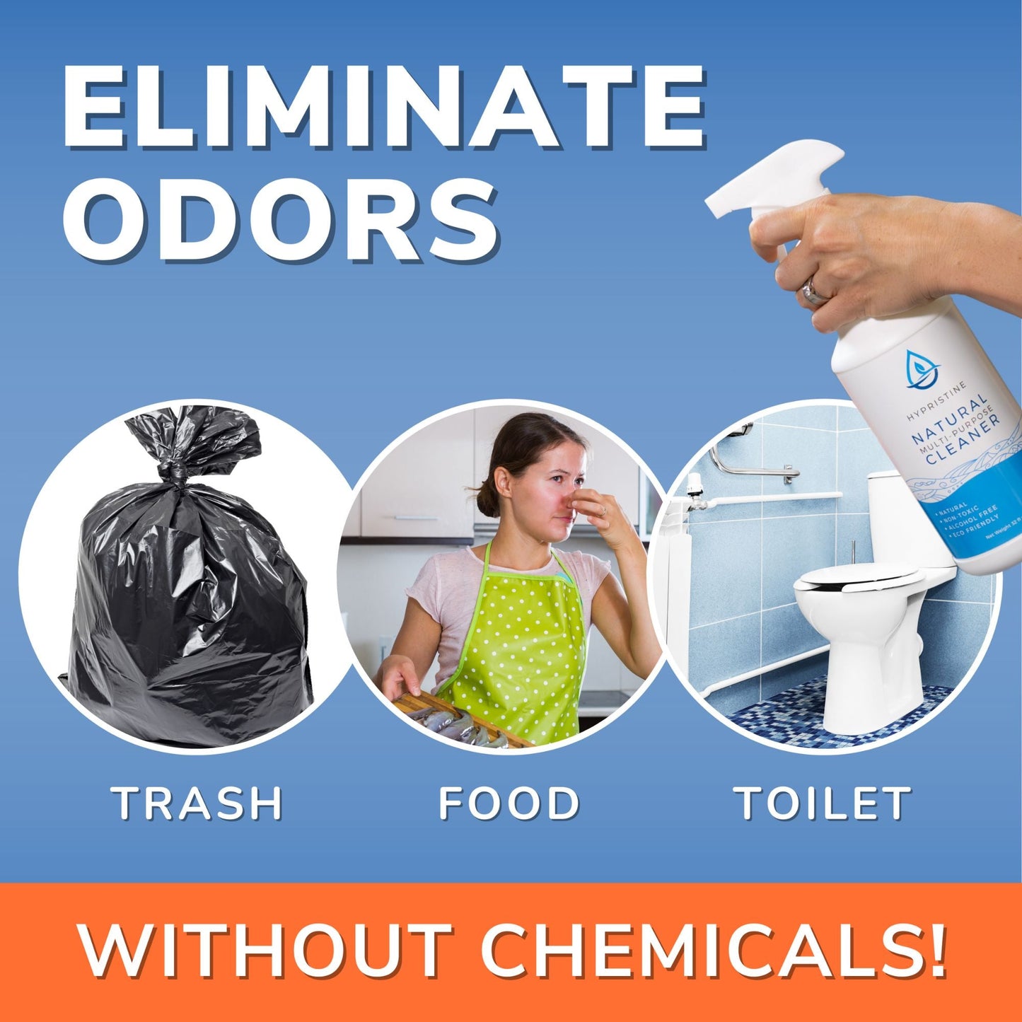 Hypristine Natural Multipurpose Surface Cleaner, 32 fl oz Spray Bottles, 4 Pack