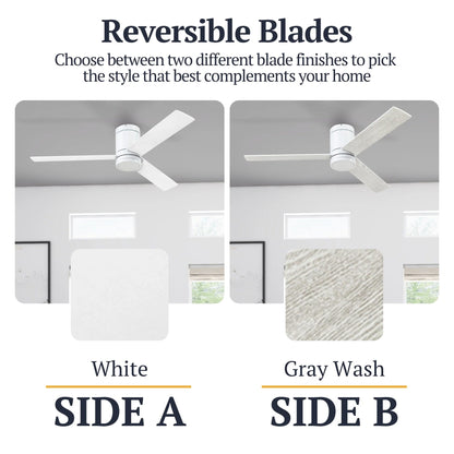 Prominence Home 52" Ceiling Fan, LED Light, Remote, Flush Mount, Espy, White