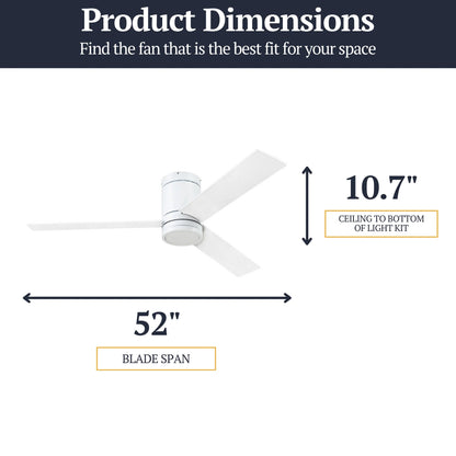 Prominence Home 52" Ceiling Fan, LED Light, Remote, Flush Mount, Espy, White