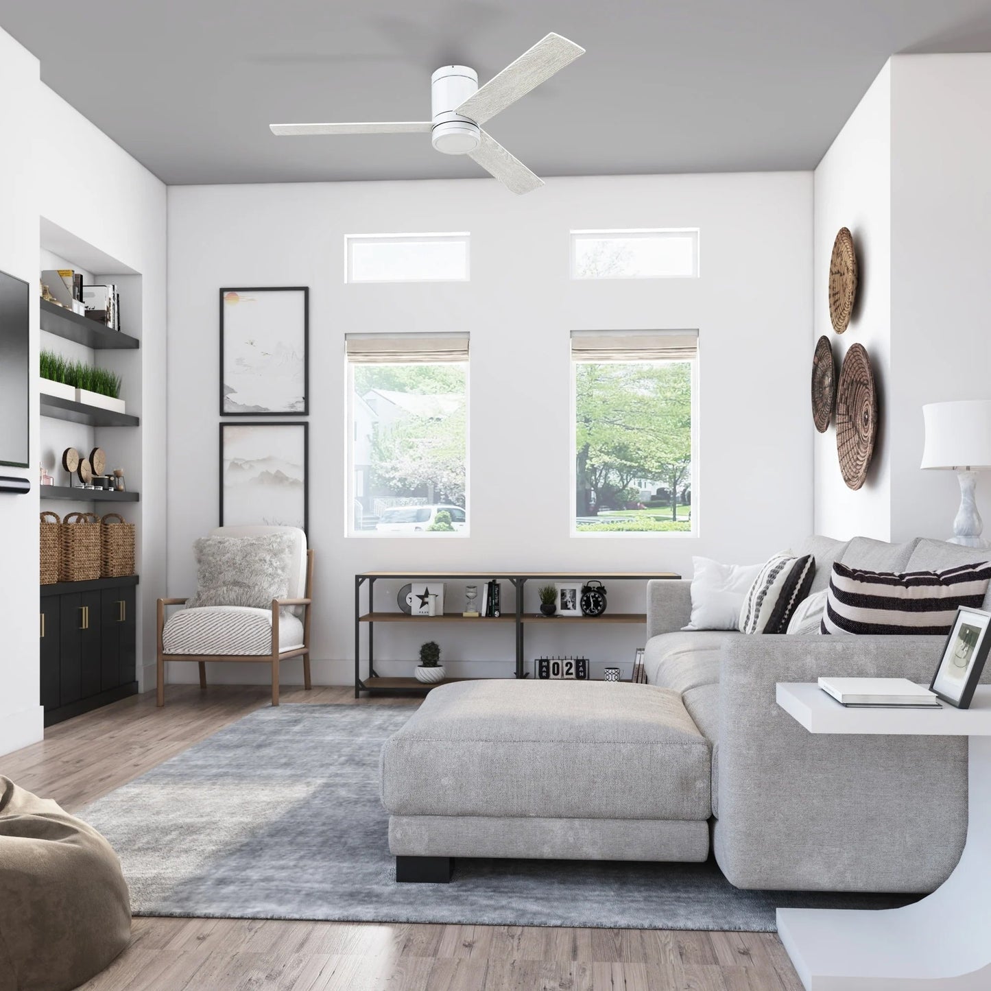 Prominence Home 52" Ceiling Fan, LED Light, Remote, Flush Mount, Espy, White