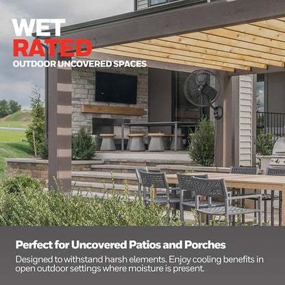 Mule 18 Inch Wall Mount Outdoor Oscillating Wet Rated Airflow Fan, Matte Black