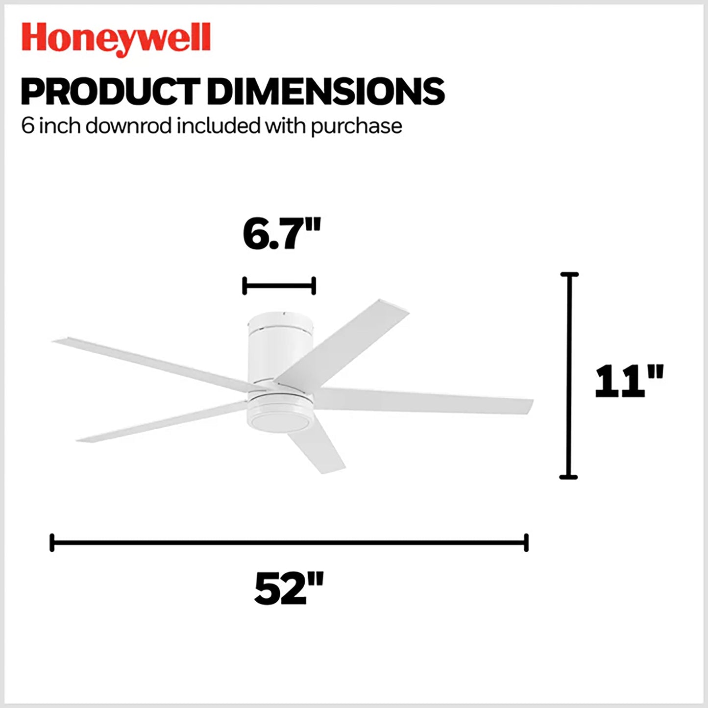 Honeywell 52" Ceiling Fan LED Light Remote Control Indoor Airflow Fixture, White