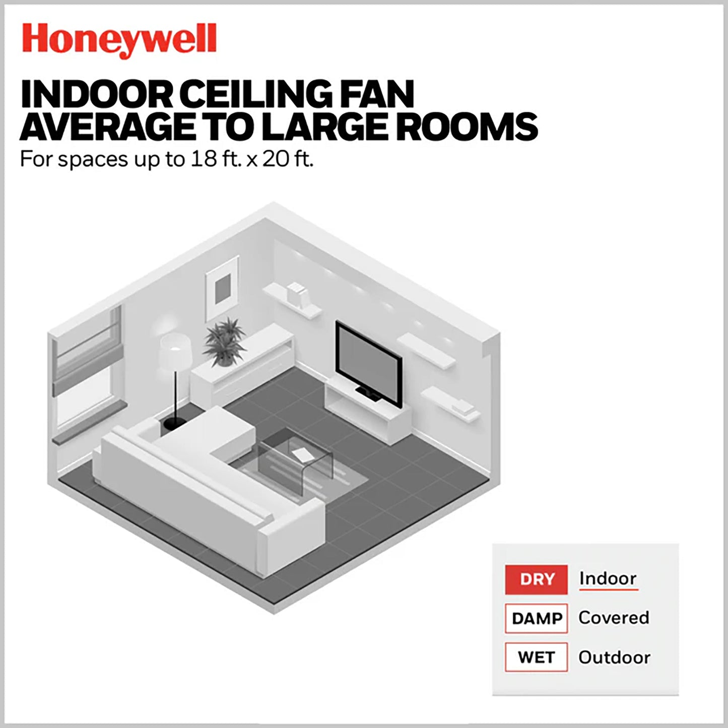 Honeywell 52" Ceiling Fan LED Light Remote Control Indoor Airflow Fixture, White