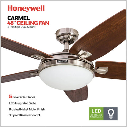 Honeywell Carmel Ceiling Fan, Quiet Motor & Remote Control, 48", Brushed Nickel