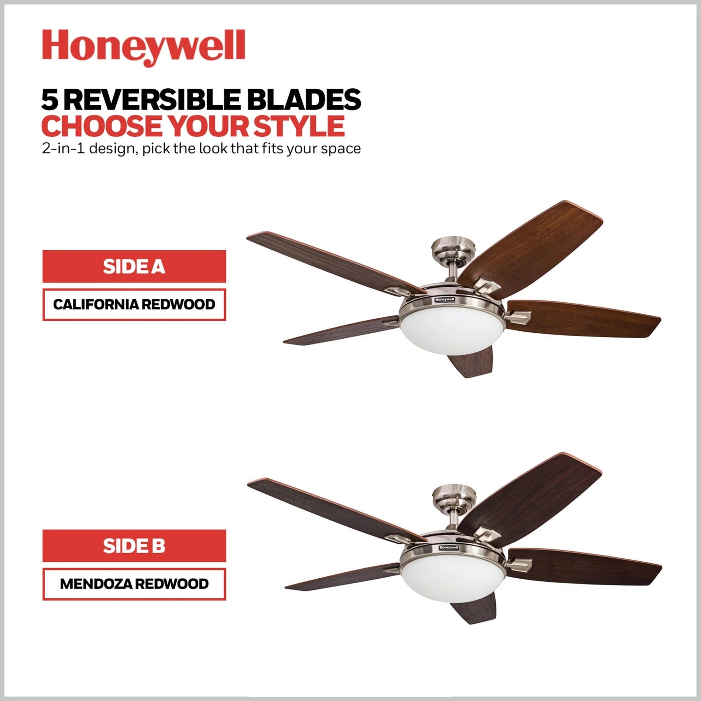 Honeywell Carmel Ceiling Fan, Quiet Motor & Remote Control, 48", Brushed Nickel