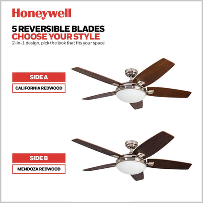 Honeywell Carmel Ceiling Fan, Quiet Motor & Remote Control, 48", Brushed Nickel