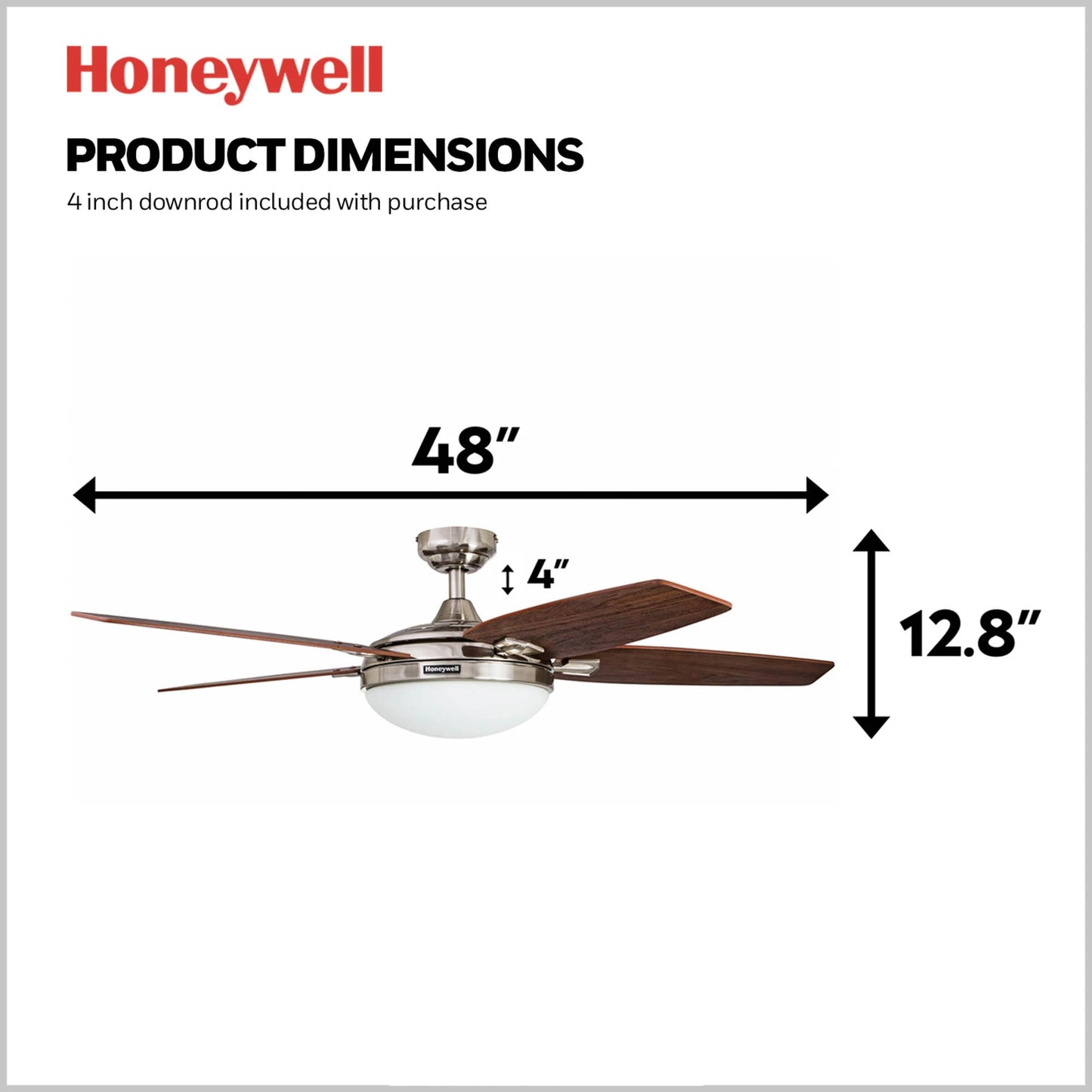 Honeywell Carmel Ceiling Fan, Quiet Motor & Remote Control, 48", Brushed Nickel