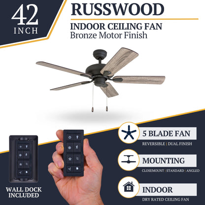 Prominence Home Russwood 42 Inch Farmhouse Ceiling Fan with No Light, Bronze