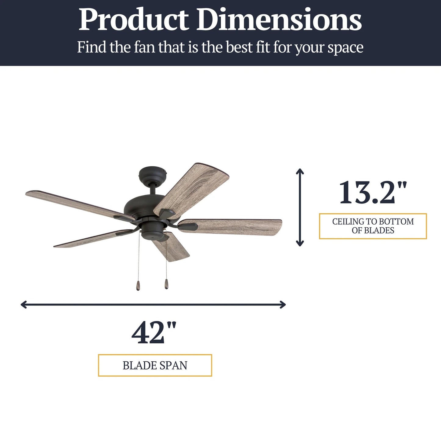 Prominence Home Russwood 42 Inch Farmhouse Ceiling Fan with No Light, Bronze