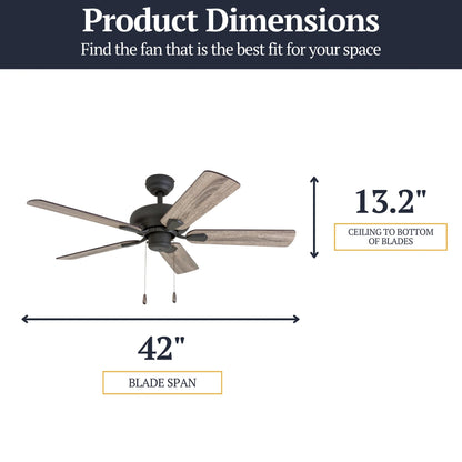 Prominence Home Russwood 42 Inch Farmhouse Ceiling Fan with No Light, Bronze